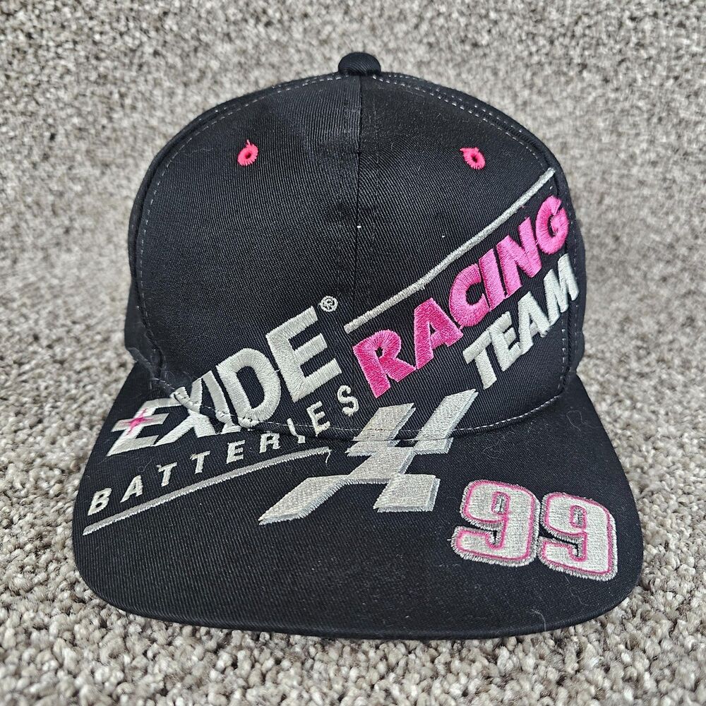 Vintage Jeff Burton Hat Snapback NASCAR #99 Black Exide Racing Checkered Flag